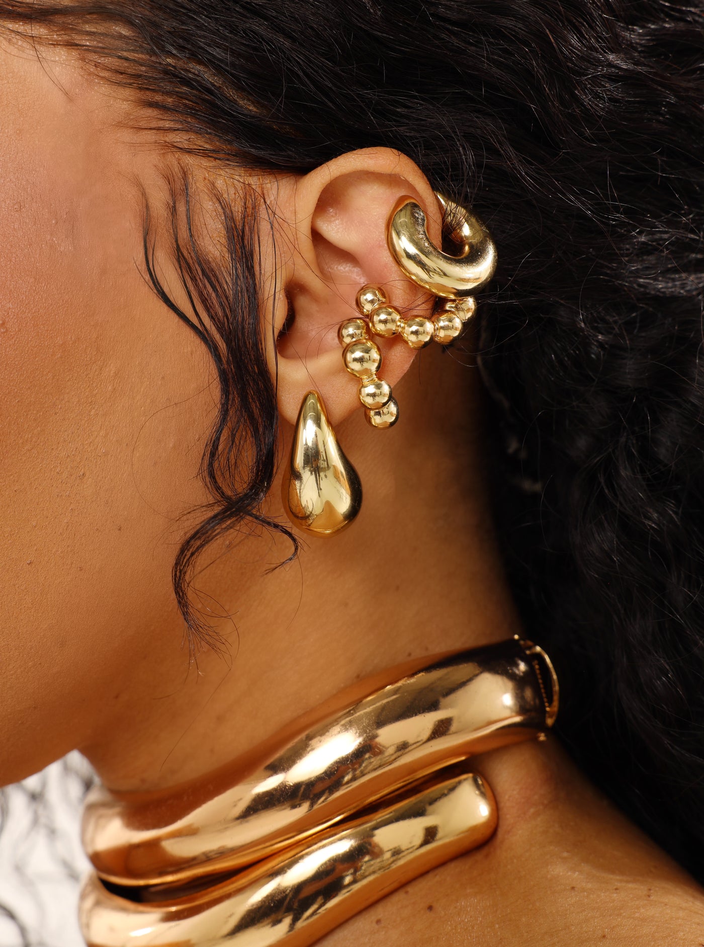 Gold 4 Piece Silver Earring & Cuff Set