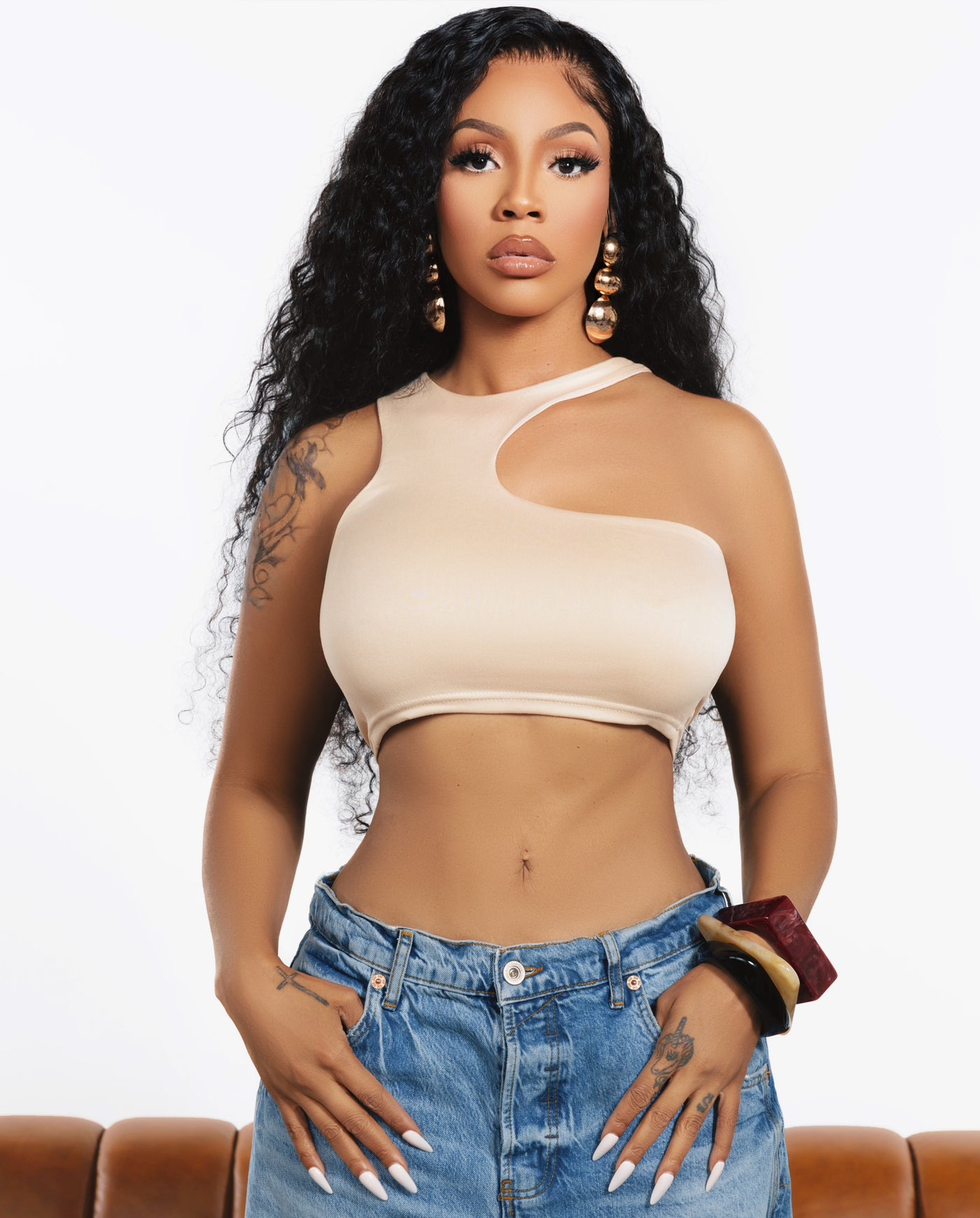 Nude Asym Cut-Out Crop Top